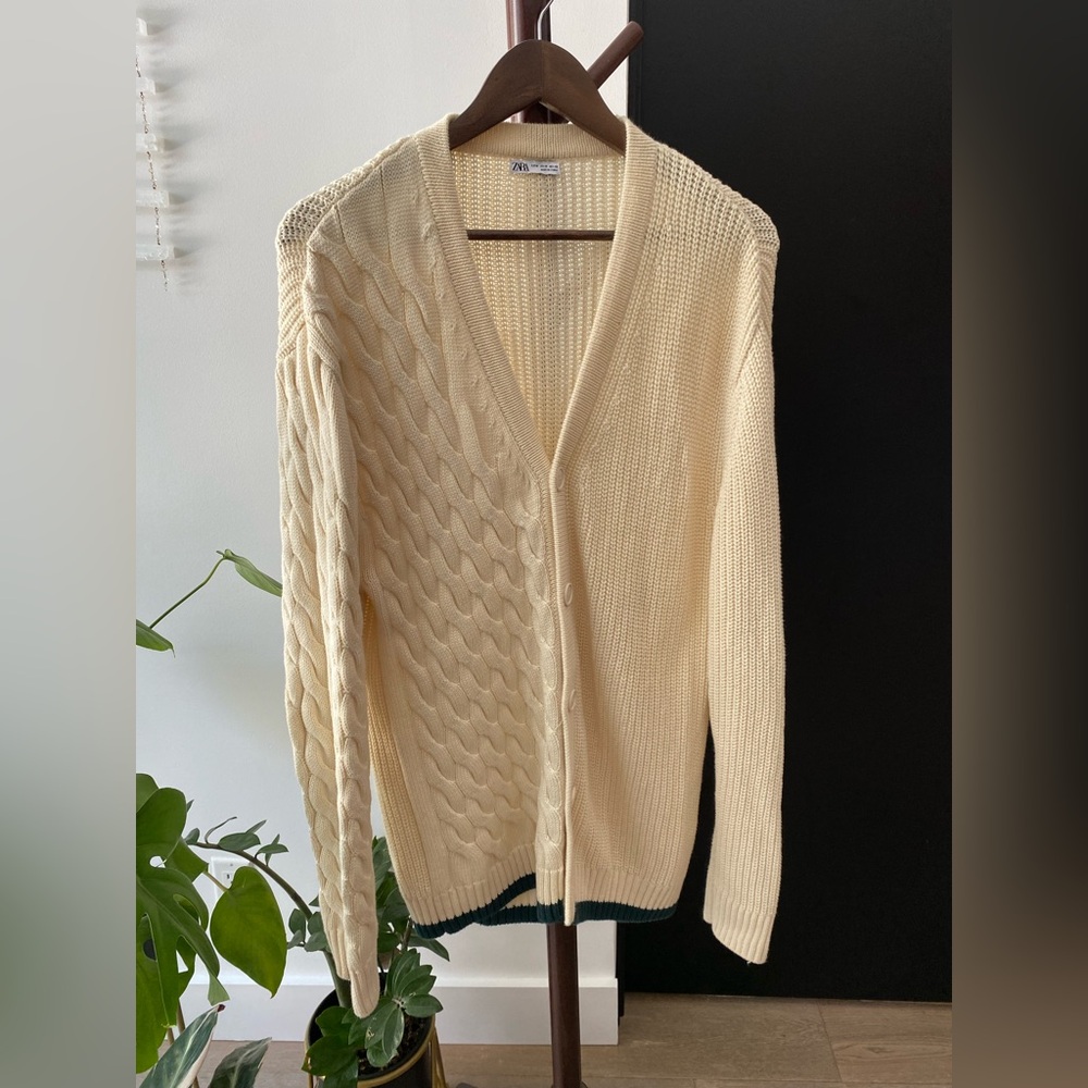 Zara Cream Cable Knit Cardigan for men